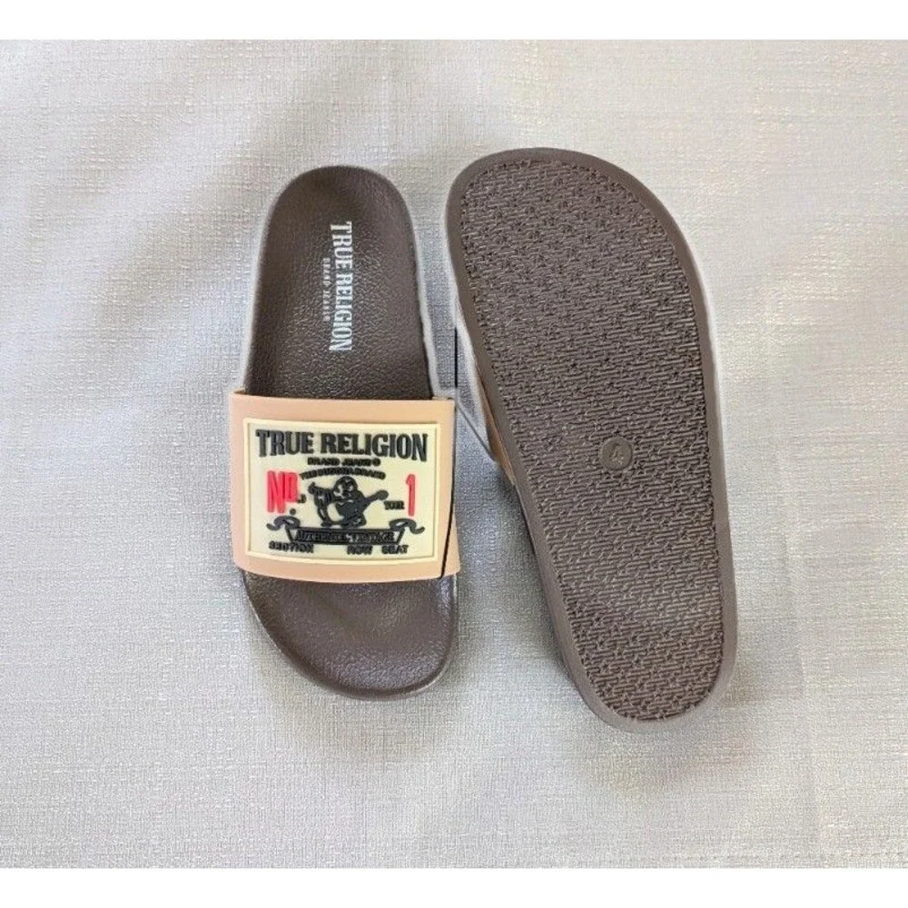 True Religion Beige Kendrick Slides Kids Size 4 NEW!